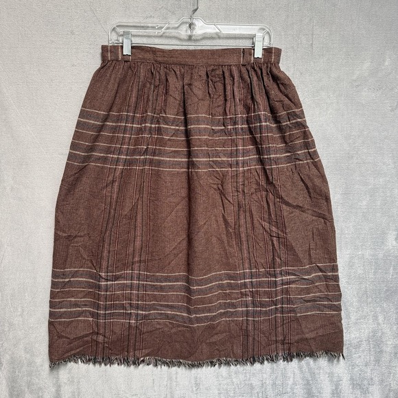 Panther Dresses & Skirts - Vintage Panther Skirt Womens 29 Brown Plaid Tweed Fringe Midi Lined Made In USA